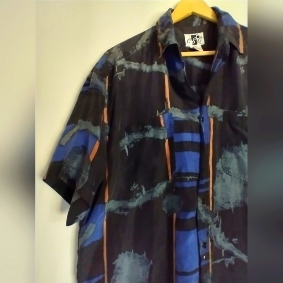 100% Silk Men"s Graphic Vintage Geometric Blouse Shirt Size Medium CSC - Picture 3 of 7